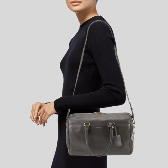 Saint Laurent Duffle 6 – Black Suede w/Leather Front Pocket & Trim - Picture 16 of 16